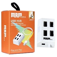 Переходник, хаб концентратор MRM JC517 USB на 4 USB, цвет белый