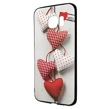 Чехол накладка для SAMSUNG Galaxy S6 EDGE (SM-G925), cиликон, рисунок Сердечки, подушечки.