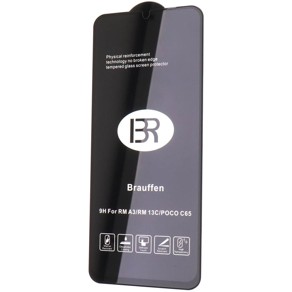 Защитное стекло BRAUFFEN для XIAOMI Redmi 13C, POCO C65, HUAWEI Y72s, цвет окантовки черный