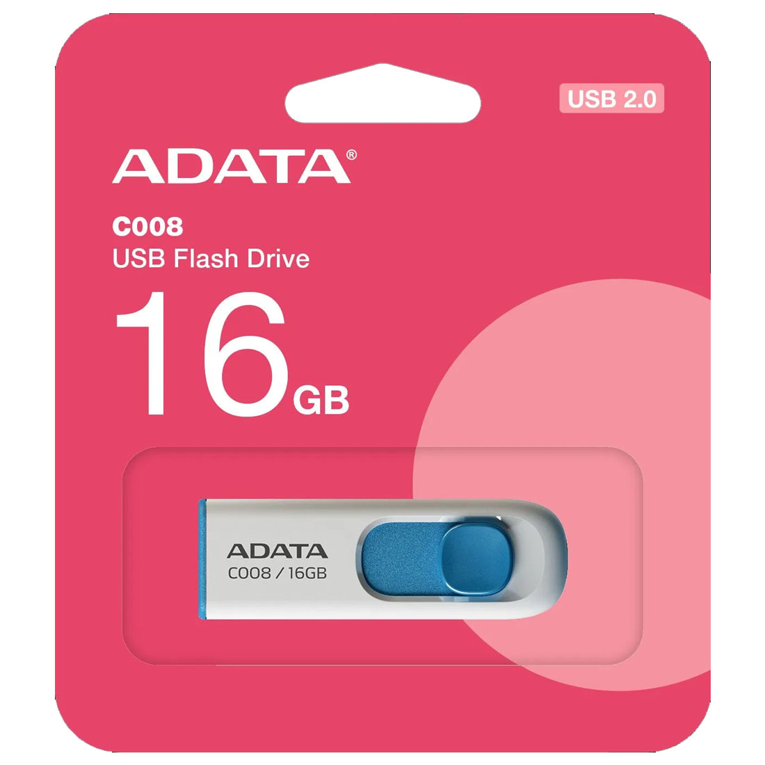 Флешка USB 2.0 16GB ADATA C008, цвет бело голубой