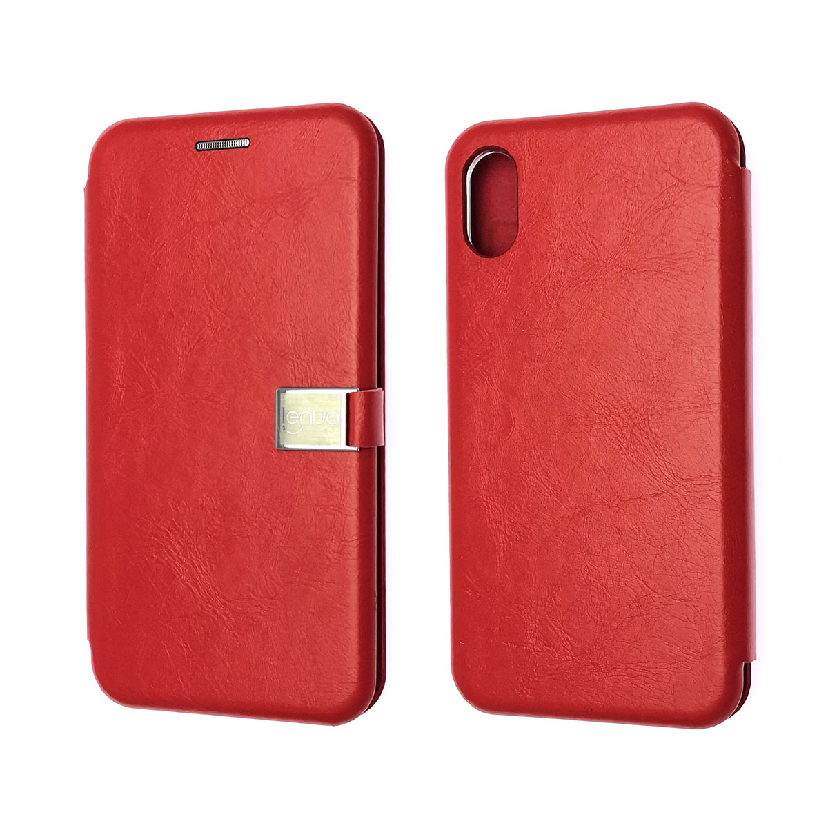 Чехол книжка LENUO для APPLE iPhone X, экокожа, магнит, цвет красный.
