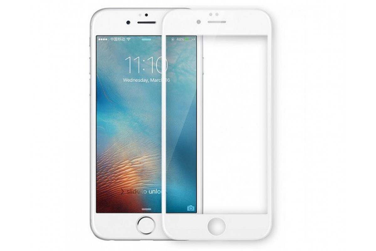 Защитное стекло 2D для APPLE iPhone 6/6S (4.7") белый кант ударопрочное.