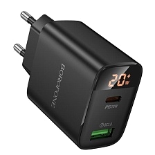 СЗУ (Сетевое зарядное устройство) BOROFONE BA96A Ilustre, 1 USB A, 1 USB Type C, PD20W, QC3.0, LED дисплей, цвет черный