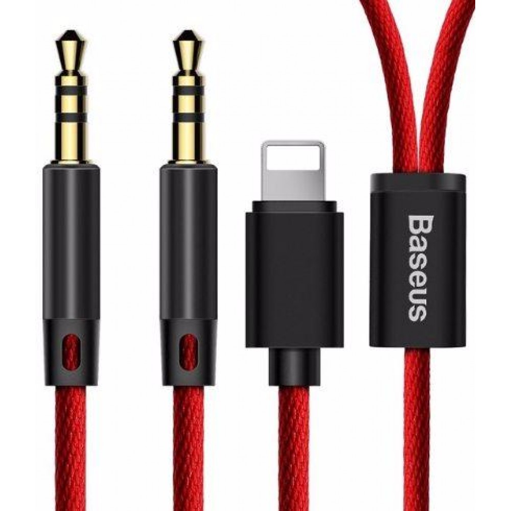 Аудио кабель "Baseus" L33 Apple + 3.5mm на 3.5mm AUX цвет красный.