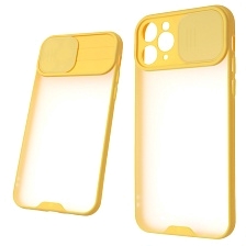 Чехол накладка LIFE TIME для APPLE iPhone 11 Pro (5.8), силикон, пластик, матовый, со шторкой для защиты задней камеры, цвет окантовки желтый