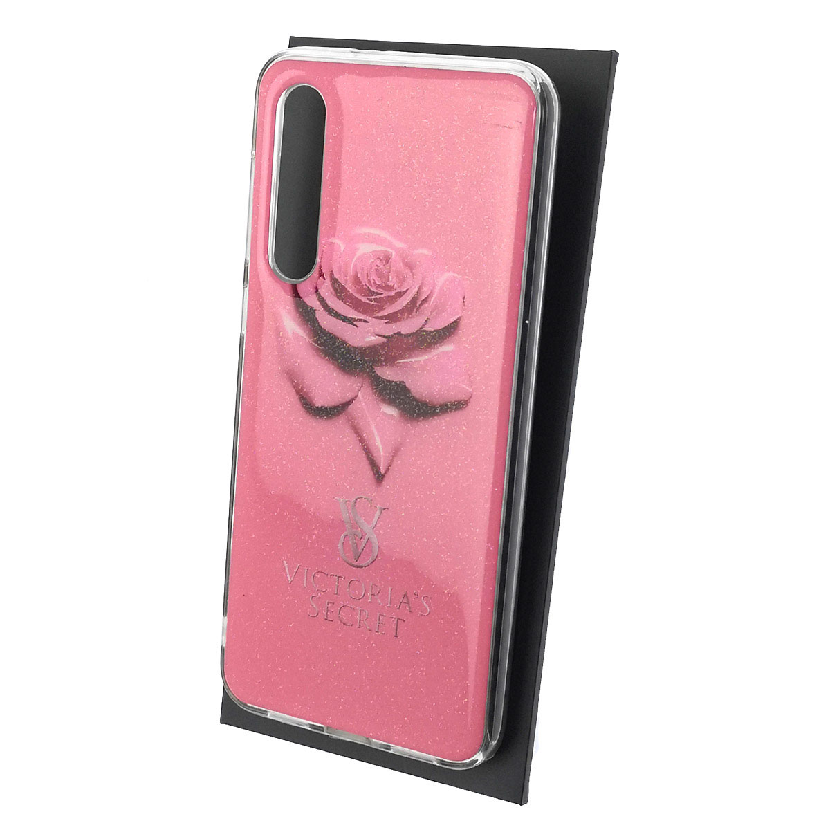 Чехол накладка для XIAOMI Mi 9 SE, силикон, глянцевый, блестки, рисунок Victoria Secret роза