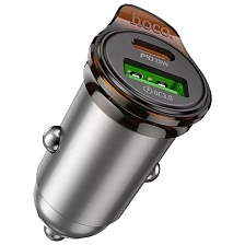АЗУ (Автомобильное зарядное устройство) HOCO NZ16A Rigorous, 43W, 1 USB Type C, 1 USB A, PD25W, QC3.0, цвет серебристый