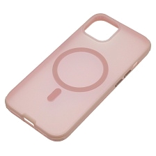 Чехол накладка NEW с поддержкой Magsafe для APPLE iPhone 15, матовая, силикон, пластик, цвет прозрачно розовый