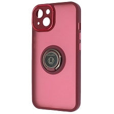 Чехол накладка KING для APPLE iPhone 13 (6.1"), силикон, пластик, кольцо держатель, защита камеры, цвет окантовки бордовый