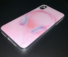 Чехол накладка для APPLE iPhone XS MAX, силикон, рисунок Розовые наушники.