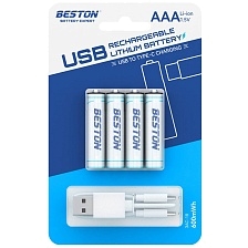 Аккумулятор с входом Type-C BESTON AAA, BL4, 660 mWh 1.5 V, кабель USB на 2 Type-C (Продажа комплектом)