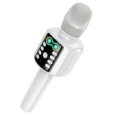 Колонка портативная, караоке-микрофон HOCO L24 Shine, Bluetooth, AUX, Micro SD, USB Disk, RGB подсветка, цвет белый