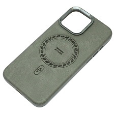 Чехол накладка Modern Stylish с поддержкой MagSafe для APPLE iPhone 15 Pro Max, защита камеры, подставка, экокожа, бархат, цвет серый