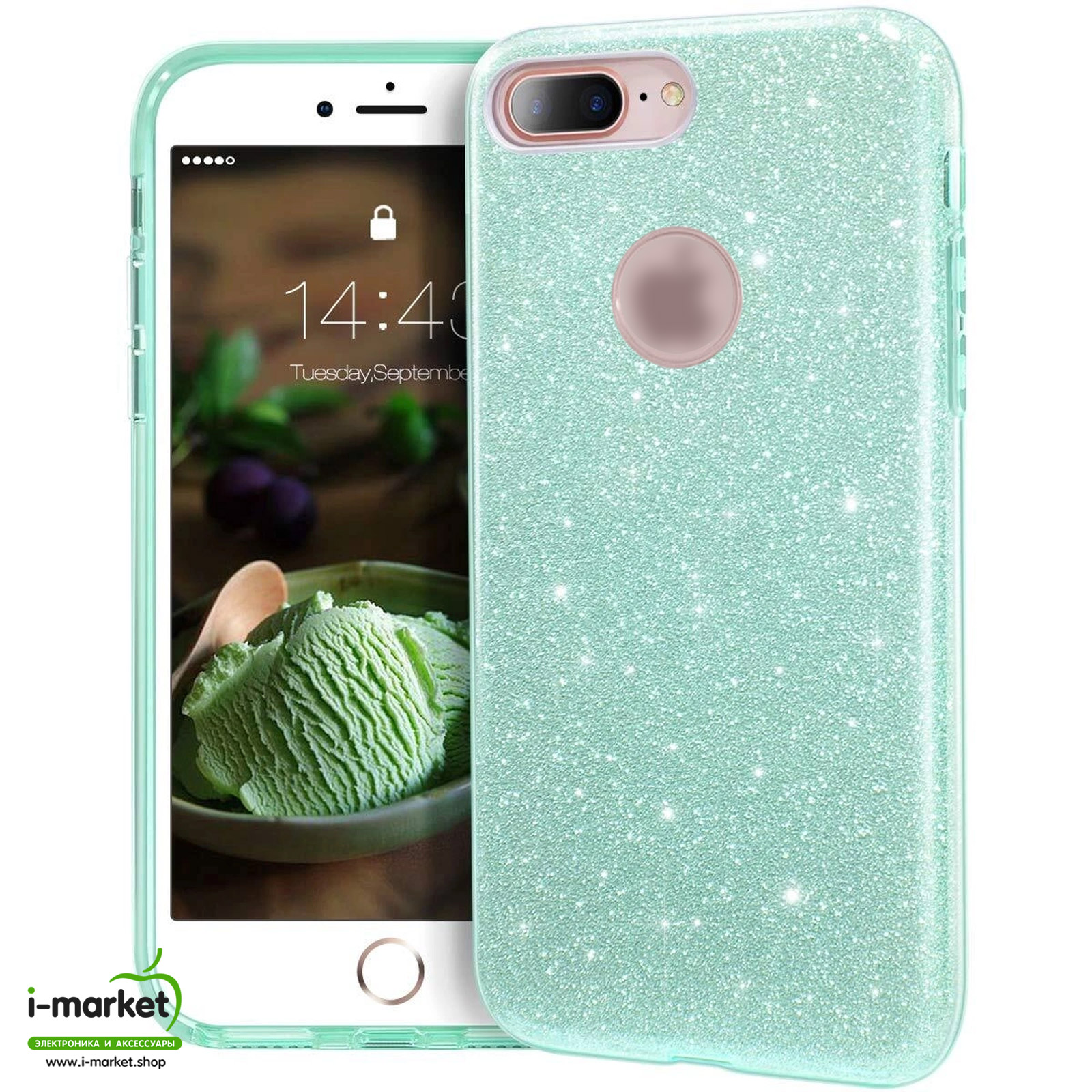 Чехол накладка Shine для APPLE iPhone 7 Plus, iPhone 8 Plus, силикон, блестки, цвет зеленый