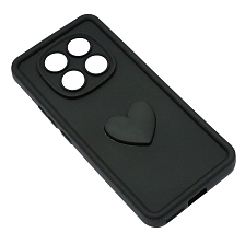 Чехол накладка для XIAOMI REDMI NOTE 14 Pro, силикон, 3D сердце, защита камеры, бортики, цвет черный