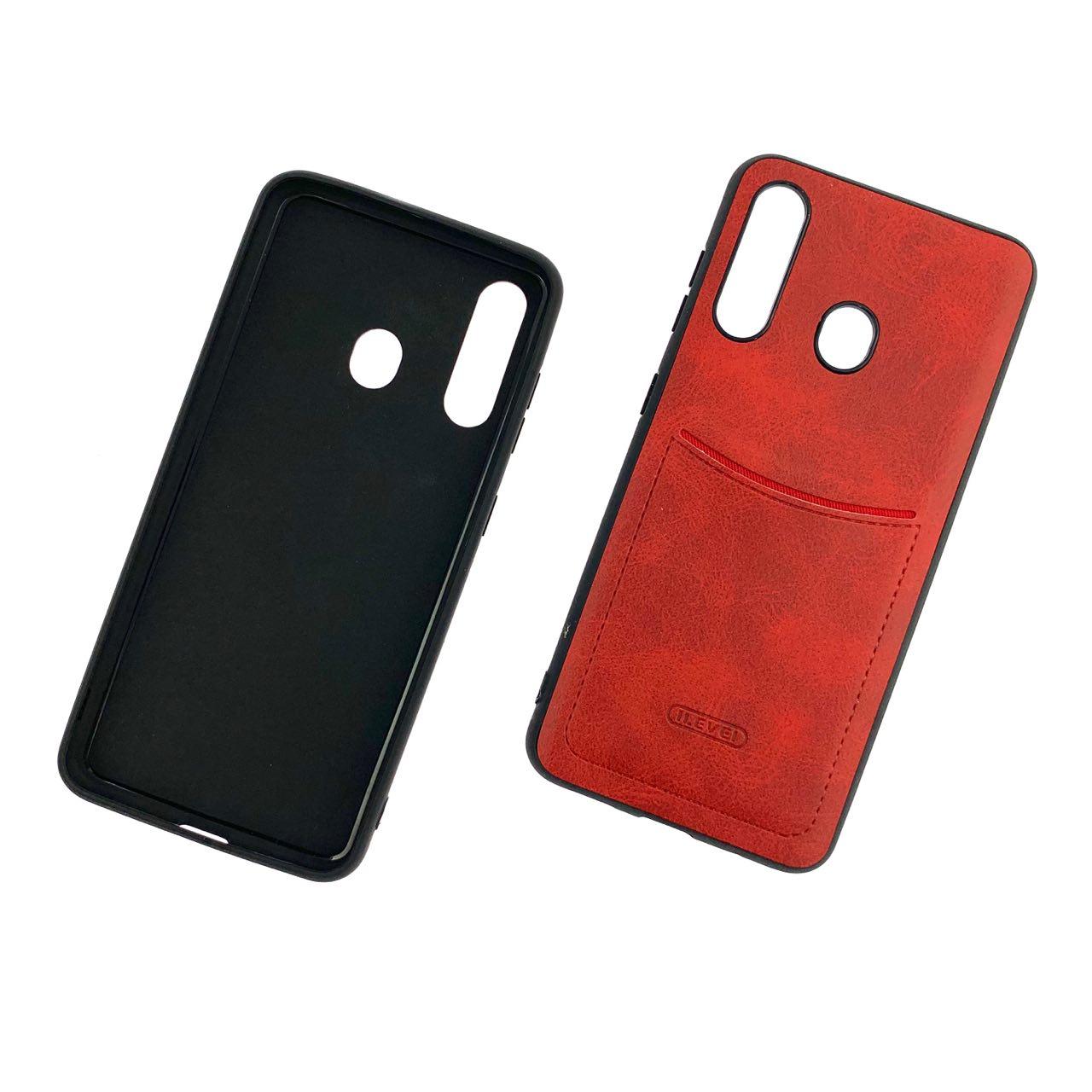 Чехол накладка ILEVEL для SAMSUNG Galaxy A60 2019 (SM-A605), Galaxy M40 (SM-M405), силикон, визитница, под кожу, цвет красный.
