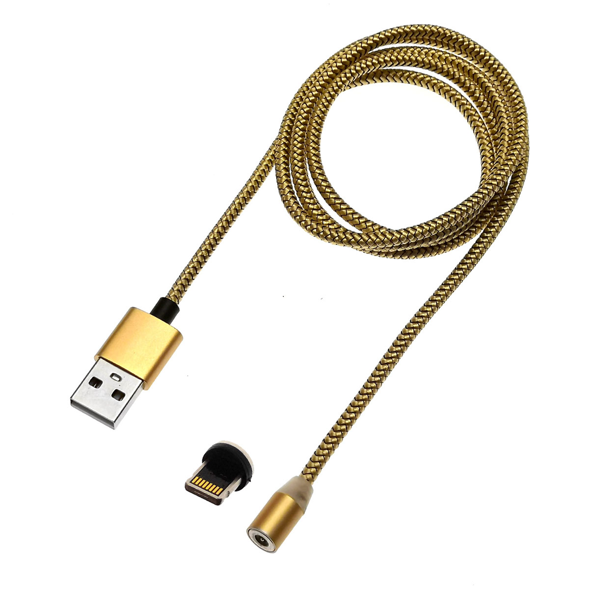 Магнитный кабель Lightning 8 pin, длина 1 метр, тканевая оплетка, цвет золотистый