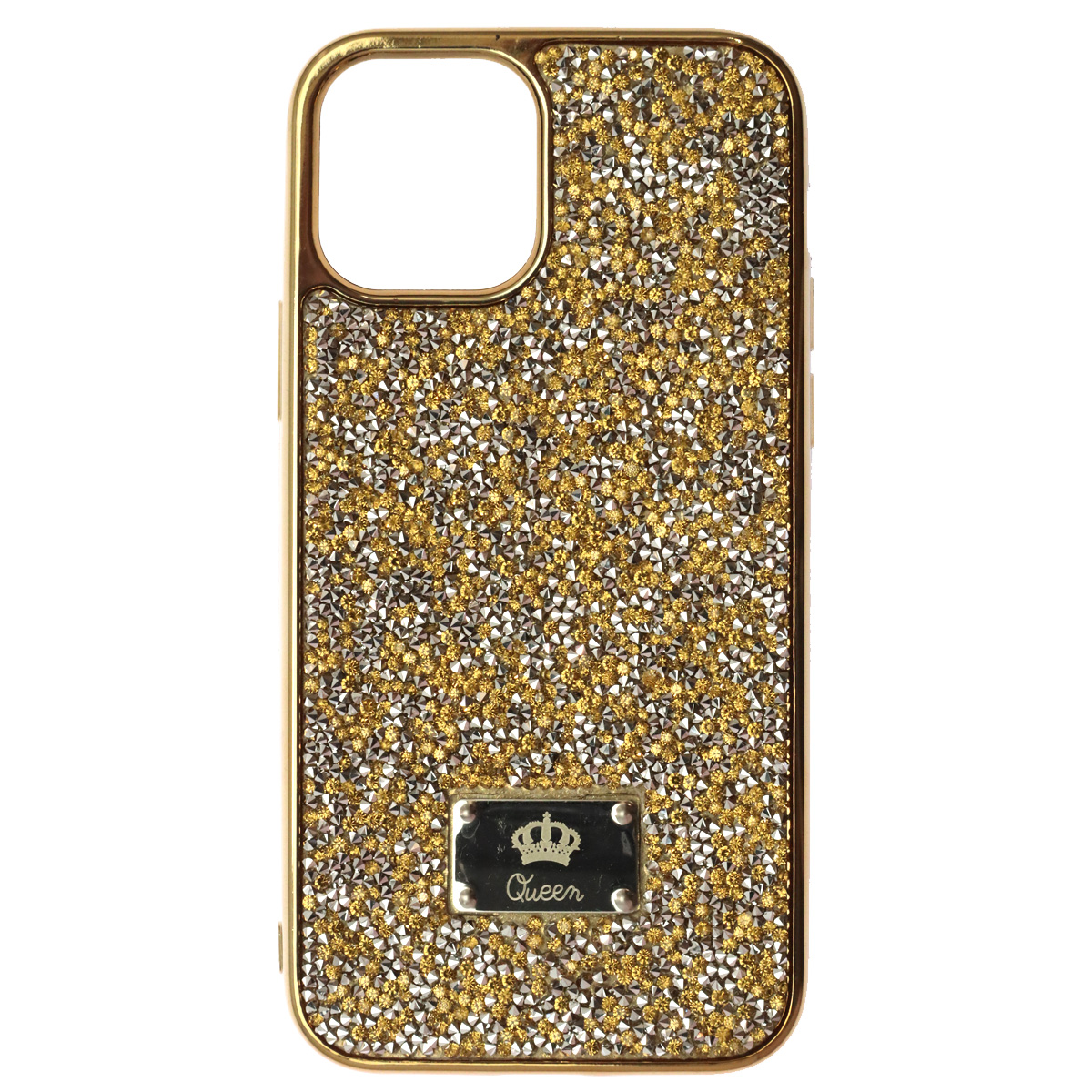 Чехол накладка Queen для APPLE iPhone 12, iPhone 12 Pro, силикон, стразы, цвет золотистый