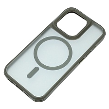 Чехол накладка Sky Armor с поддержкой MagSafe для APPLE iPhone 15 Pro, сменные уголки для шнурка, прозрачный, цвет окантовки серый