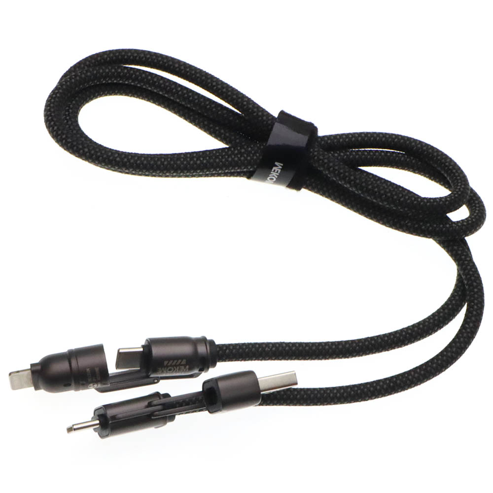 Кабель WEKOME KINKONG WDC-50 4 in 1 USB, USB Type C на USB Type C, Lightning 8 pin, 240W, длина 1.2 метра, цвет черный Кабель WEKOME KINKONG WDC-50 4 in 1 USB, USB Type C на USB Type C, Lightning 8 pin, 240W, длина 1.2 метра, цвет черный