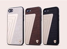 Чехол накладка Nillkin для APPLE iPhone 7, 8, силикон, имитация кожа крокодила, слоновая кость, коричневый.
