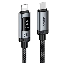Кабель HOCO U148 Lord USB Type C на Lightning 8 pin, дисплей, 27W, длина 1.2 метра, PD27W, нейлон, цвет черный