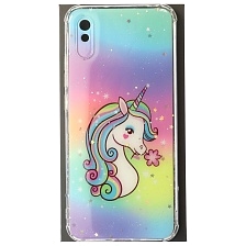 Чехол накладка для XIAOMI Redmi 9A, силикон, глянцевый, блестки, рисунок Единорог Чехол накладка для XIAOMI Redmi 9A, силикон, глянцевый, блестки, рисунок Единорог