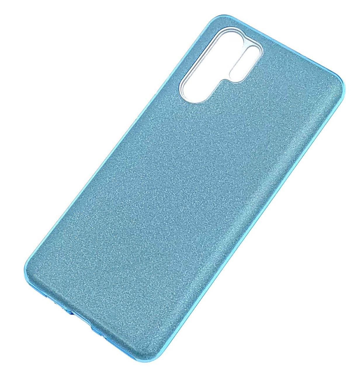 Чехол накладка Shine для HUAWEI P30 Pro, силикон, блестки, цвет голубой.