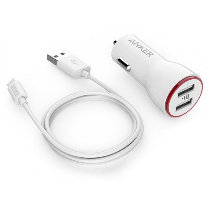 Азу Anker 4.8А 2USB c кабелем Micro USB белый Anker B2310H21.