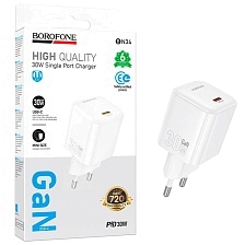СЗУ (Сетевое зарядное устройство) BOROFONE BN34 GaN, 30W, 1 USB Type C, PD30W, цвет белый