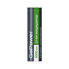 АКБ (Аккумуляторная батарея) GoPower ICR 18650, 3.7V, 3000mAh, без защиты, плоский контакт АКБ (Аккумуляторная батарея) GoPower ICR 18650, 3.7V, 3000mAh, без защиты, плоский контакт