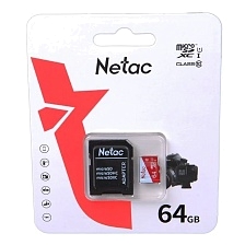 Карта памяти MicroSDXC 64GB NETAC P500 Eco Class 10 UHS-I, SD адаптер