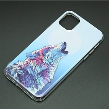 Чехол накладка для APPLE iPhone 11, силикон, глянцевый, рисунок Волк воет на луну