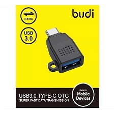 OTG переходник, адаптер BUDI DC151B с USB Type C на USB 3.0, цвет черный