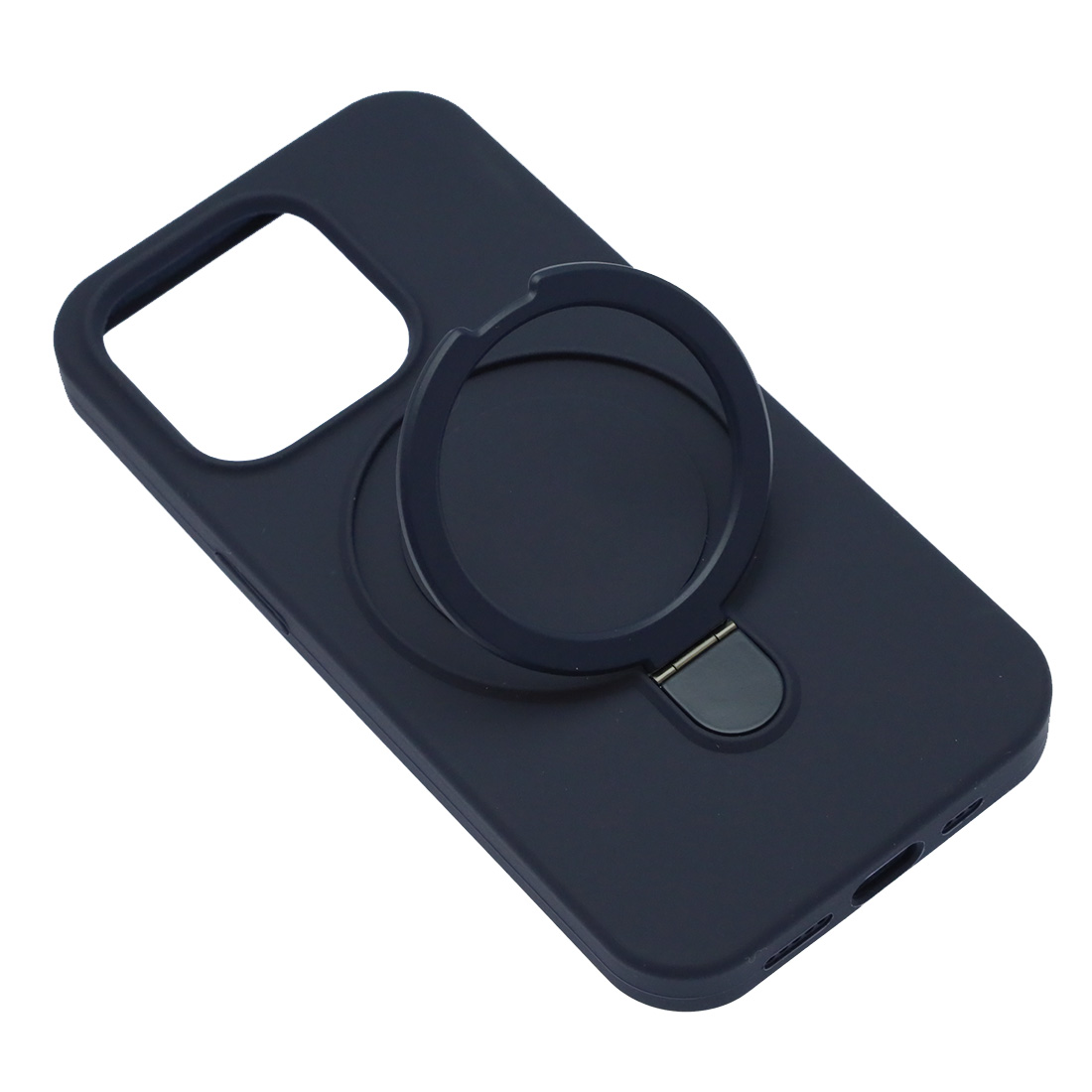 Чехол накладка для APPLE iPhone 15 Pro, кольцо держатель, силикон, бархат, цвет темно синий