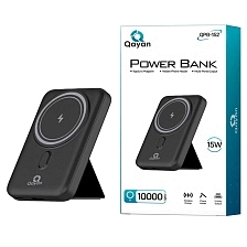 Внешний портативный аккумулятор, Power Bank QAYAN QPB-152, беспроводная зарядка 15W, 10000 mAh, подставка, цвет черный