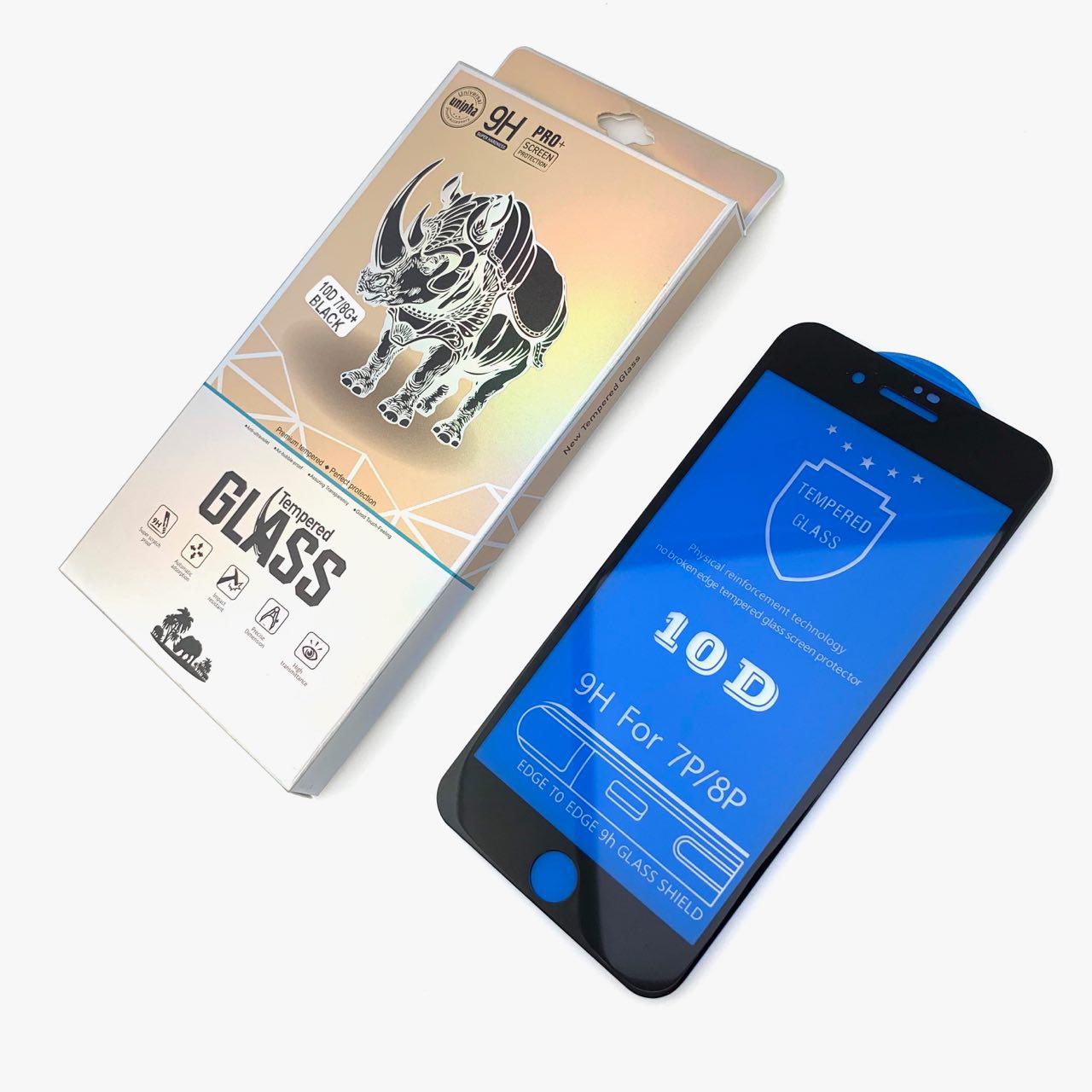 Защитное стекло "10D" UNIPHA Premium для APPLE iPhone 7 Plus / 8 Plus (5.5") цвет канта черный.