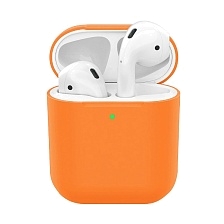 Чехол Silicon Case Slim для беспроводных наушников APPLE AirPods 1, AirPods 2, силикон, цвет папайя.