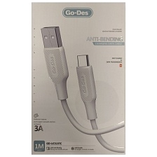 Кабель GO-DES GD-UC515TC USB Type C, 3A, длина 1 метр, цвет белый