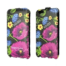 Чехол книжка KENZO для APPLE iPhone 6, 6G, 6S, экокожа, рисунок фиолетовые цветы