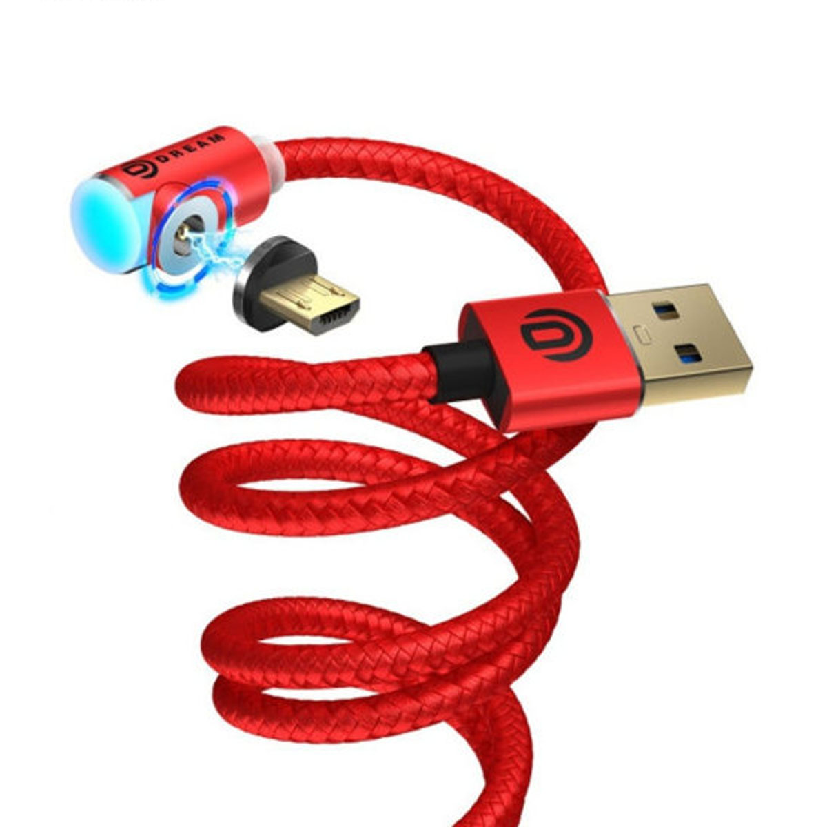 Магнитный зарядный кабель DREAM U50 Micro USB, 2.4A, длина 1 метр, цвет красный