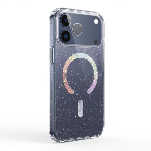 Чехол накладка LUXURE CASE Cabbeen с поддержкой MagSafe для APPLE iPhone 17 Pro Max, с блестками, прозрачный