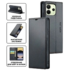Чехол книжка для XIAOMI Redmi Note 14, экокожа, визитница, цвет черный