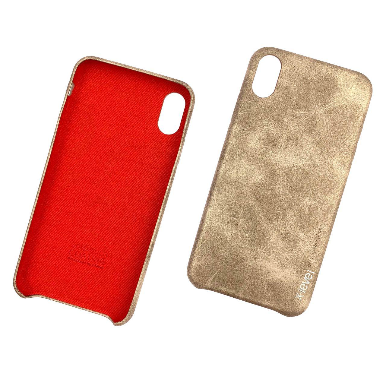 Чехол накладка для APPLE iPhone XS MAX, силикон, имитация кожи, цвет золотистый.