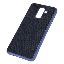 Чехол накладка для SAMSUNG Galaxy J8 2018 (SM-J810), силикон, ткань, цвет темно синий