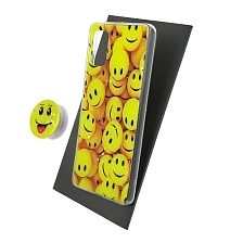 Чехол накладка для SAMSUNG Galaxy A41 (SM-A415), силикон, фактурный глянец, с поп сокетом, рисунок Smile