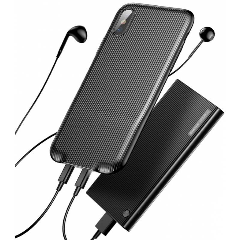 Чехол накладка Baseus для APPLE iPhone X, Audio, 2 кабеля lightning, цвет черный.