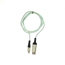 Кабель DENMEN D25V Micro USB, LED подсветка, 2.4A, длина 1 метр, цвет светло зеленый