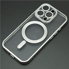 Чехол накладка Magnetic с поддержкой MagSafe для APPLE iPhone 16 Pro (6.3"), силикон, защита камеры, цвет окантовки серебристый