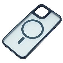 Чехол накладка Sky Armor с поддержкой MagSafe для APPLE iPhone 13, iPhone 14, сменные уголки для шнурка, прозрачный, цвет окантовки синий